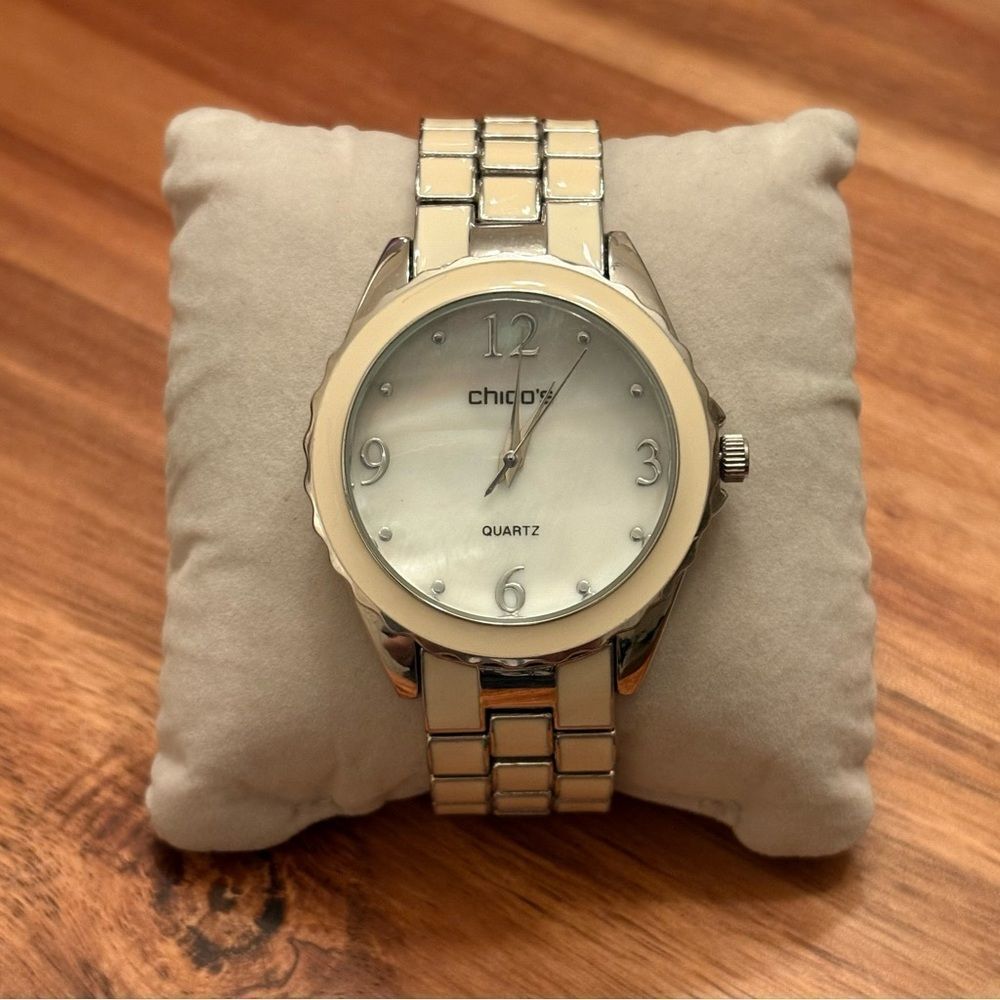 Chico’s | Enamel Link Watch | Cream/Silver | 7.25” Length